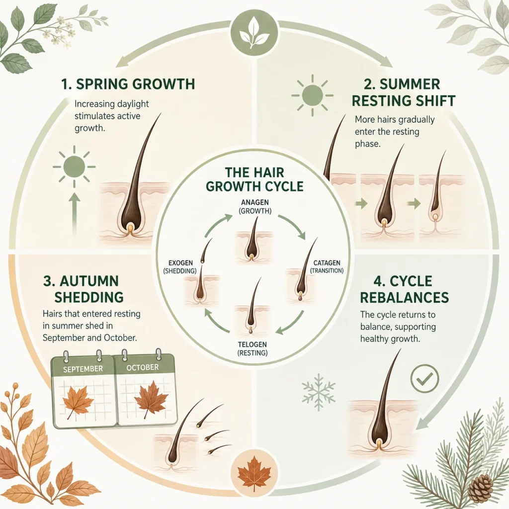 Diagram showing seasonal variation in the hair growth cycle across the year